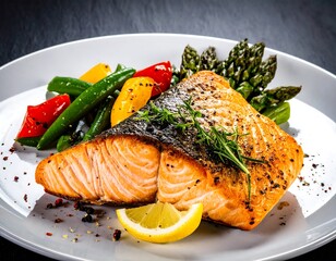 Grilled salmon with vegetables