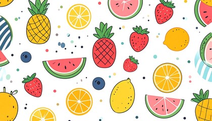 Colorful fruit pattern with playful design elements