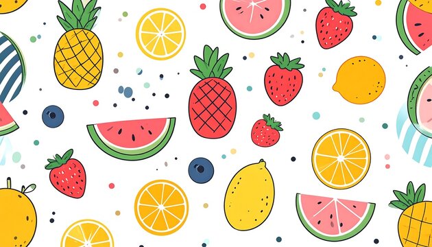 Colorful fruit pattern with playful design elements - Powered by Adobe