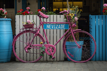 Różowy rower w centrum Antwerpii © Magdalena