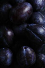 Fresh plums with water drops, organic fruit, healthy food