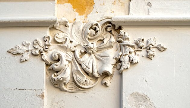 Ornate plaster relief on a weathered wall
