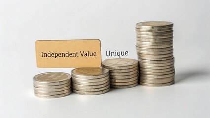 Independent Value Concept with Stacked Coins and Unique Label Sign