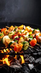 Grilled skewers of colorful vegetables and protein
