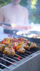 Grilled skewers on an outdoor grill