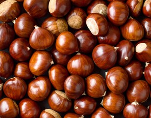 Obraz premium Close-up of many chestnuts