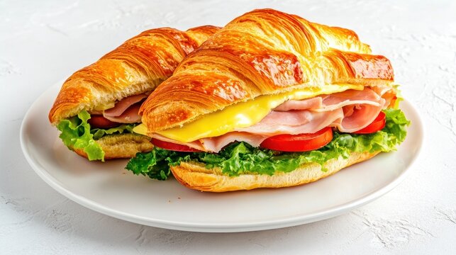 Croissant sandwiches with ham cheese and vegetables