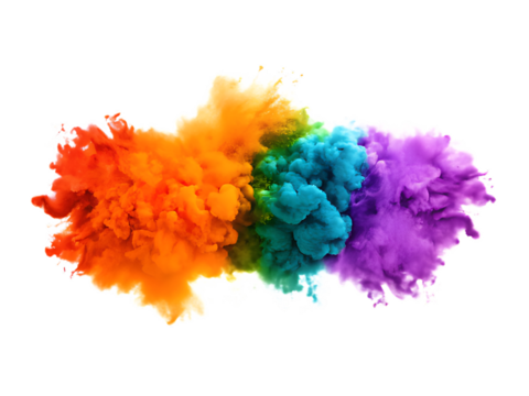 Abstract Rainbow Powder Cloud Explosion on Transparent Background powder explosion isolated on a transparent background