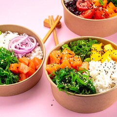 Colorful bowls of poke