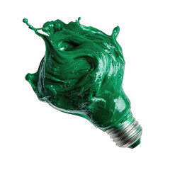 A vibrant emerald green liquid explosion forms around a lightbulb