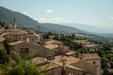 Panoramic View of Assisi with Stone Buildings and Tiled Roofs - Umbria, Italy