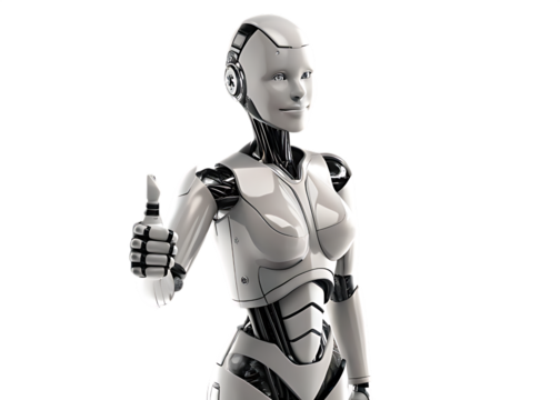 Female Robot Giving Thumbs Up Gesture On White Background poster with isolated on a transparent background