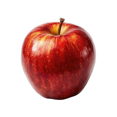 Close-up of a vibrant red apple.  Reddish-yellow stripes, glossy skin, perfect round shape
