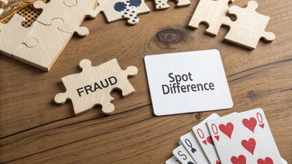 Game of Spot the Difference Featuring Fraud Puzzle Pieces and Cards