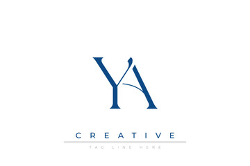Blue stylized letters YA combined in a modern design on a clean white background, evoking professionalism and creativity. Ideal for branding, business identity, and corporate representation concepts.