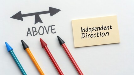 Conceptual Illustration of Above Direction with Pens and Sticky Note