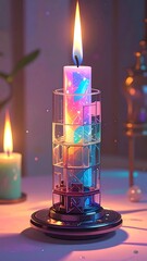 Colorful candle in glass holder