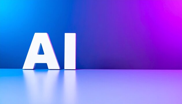 AI letter with gradient background. The letters are positioned with a modern perspective, creating a sense of depth and visual interest. The background features a smooth gradient.