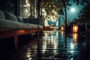 Fototapeta premium Moonlight casting reflections across ship deck