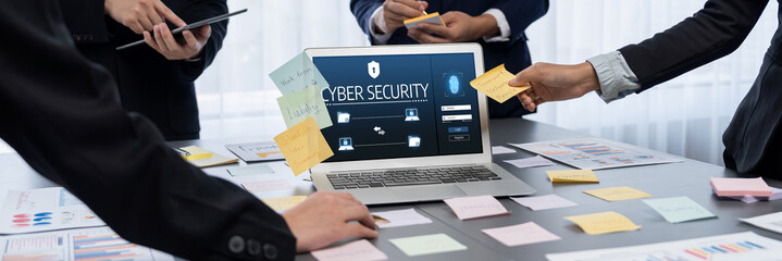 Cyber security system on computer screen protect private information brisk from hacker and cyber...