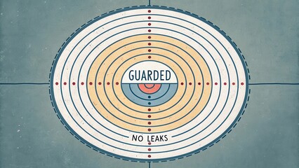 Guarded Concept Illustration with Circular Patterns and Text Overlay