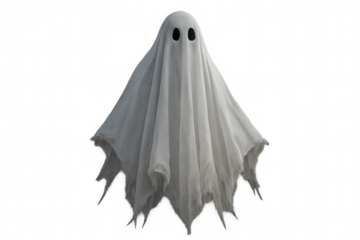 Translucent spectral figure hovering, pale apparition creating haunting halloween mood with supernatural ethereal presence
