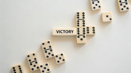 Victory Sign with Dominoes Arranged in Strategy Game Concept