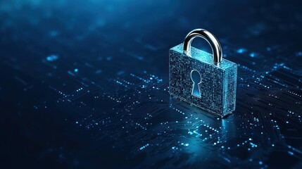 Cybersecurity concept digital padlock on circuit board