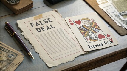 Naklejka premium Vintage Card Game Setup with False Deal and Exposed Trick Card