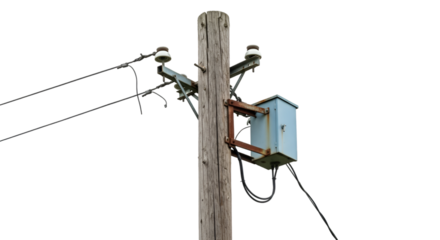 Old Wooden Utility Pole with Transformer and Wires