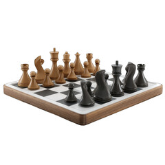 Chessboard with pieces in a strategic setup