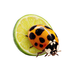 A ladybug rests on a lime slice