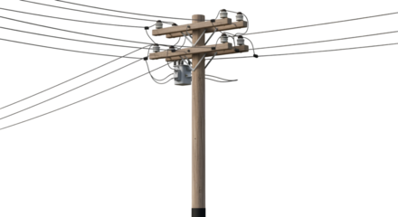 Wooden Utility Pole with Transformer and Wires