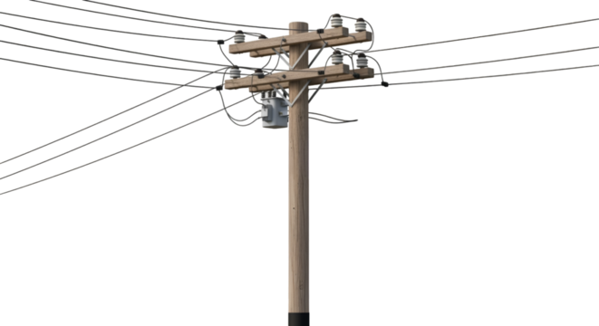Wooden Utility Pole with Transformer and Wires