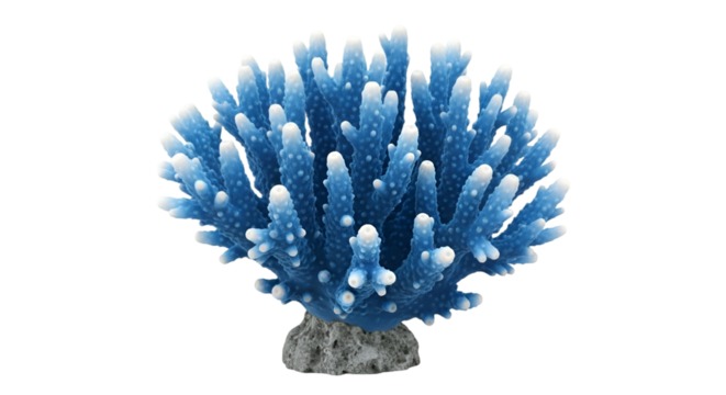 Blue Coral Branch with White Tips on Black Background