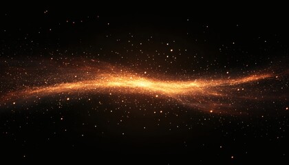 An illustration shows a cosmic scene with a band of bright orange and yellow particles against a black background.