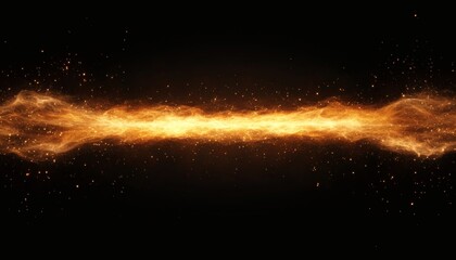 Obraz premium The illustration shows a horizontal band of bright orange and yellow light, resembling glowing embers or fire, set against a completely black background.