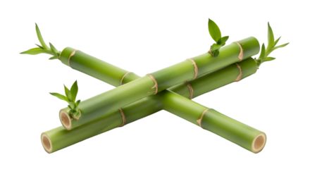 Green Bamboo Stalks with New Growth on Black Background