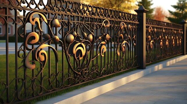 Artistic ironwork fence design, creating an elegant boundary with detailed metal craftsmanship