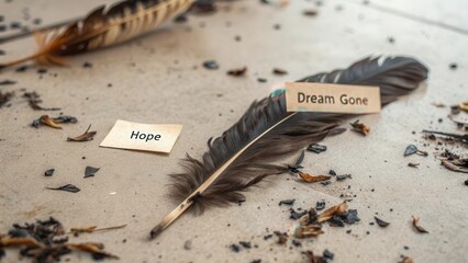 Hope and Dream Gone Concept with Feather and Inspirational Words