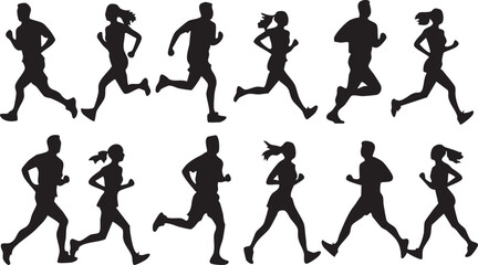 Set of Running Athletes – Male and Female Silhouettes Vector