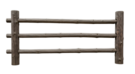 Rustic Wooden Log Fence on Black Background