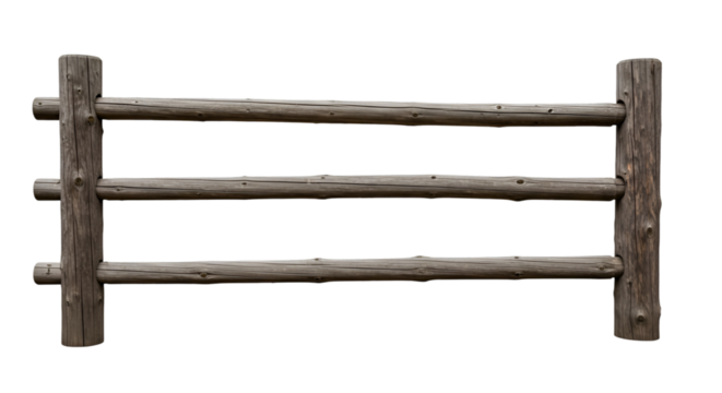 Rustic Wooden Log Fence on Black Background