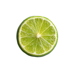 Close-up of a lime slice, vibrant green,  perfectly round, showing the juicy interior