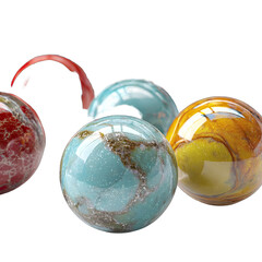 Colorful, glossy spheres in various shades, showcasing swirling patterns