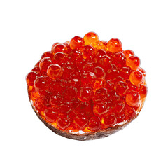 Round, bright red caviar atop a pale, slightly textured base