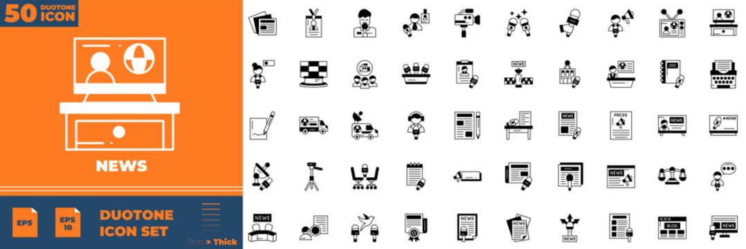 News Duotone Set – journalism, headline, article, Press, and Newspaper Icons
