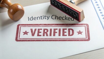 Identity Verification Stamp on Document with Checked Form Background