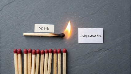 Spark Igniting Independent Fire with Matches on Slate Background