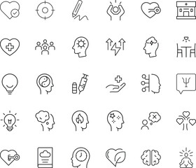 Mental Health & Wellness Linear Icon Set | Therapy & Mindfulness Care